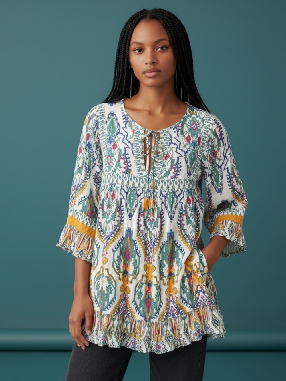 Rachel Zoe Boho Tunic Top Colorful Festival Hippie Blouse Women’s 2XL